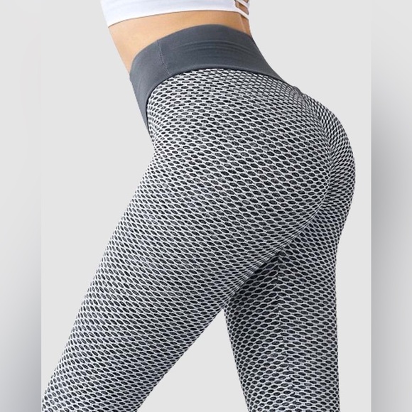 Honeycomb Butt Lifting Anti Cellulite Workout High Waist Leggings in Grey - Picture 1 of 3
